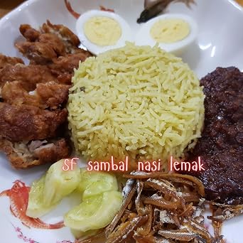 Spicy Nasi Lemak Bundle: One Bottle MasFood SF Nasi Lemak Sambal, 250g Each, Halal and 1 packet Grade 5A Sabah's Blue-Eyed Dried Anchovy 200G Each, Halal