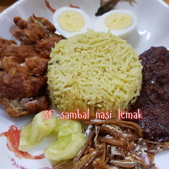 Spicy Nasi Lemak Bundle: One Bottle MasFood SF Nasi Lemak Sambal, 250g Each, Halal and 1 packet Grade 5A Sabah's Blue-Eyed Dried Anchovy 200G Each, Halal