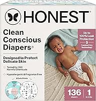 Vista 44 de The Honest Company Clean Conscious - Pañales para pieles sensibles, hasta un 100% a prueba de fugas, hipoalergénicos, estampados neutros, caja Super