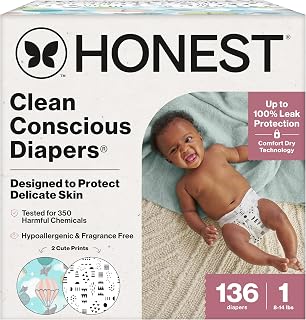 The Honest Company Daytime Diapers, Pattern Play Above All, Size 1, 136ct