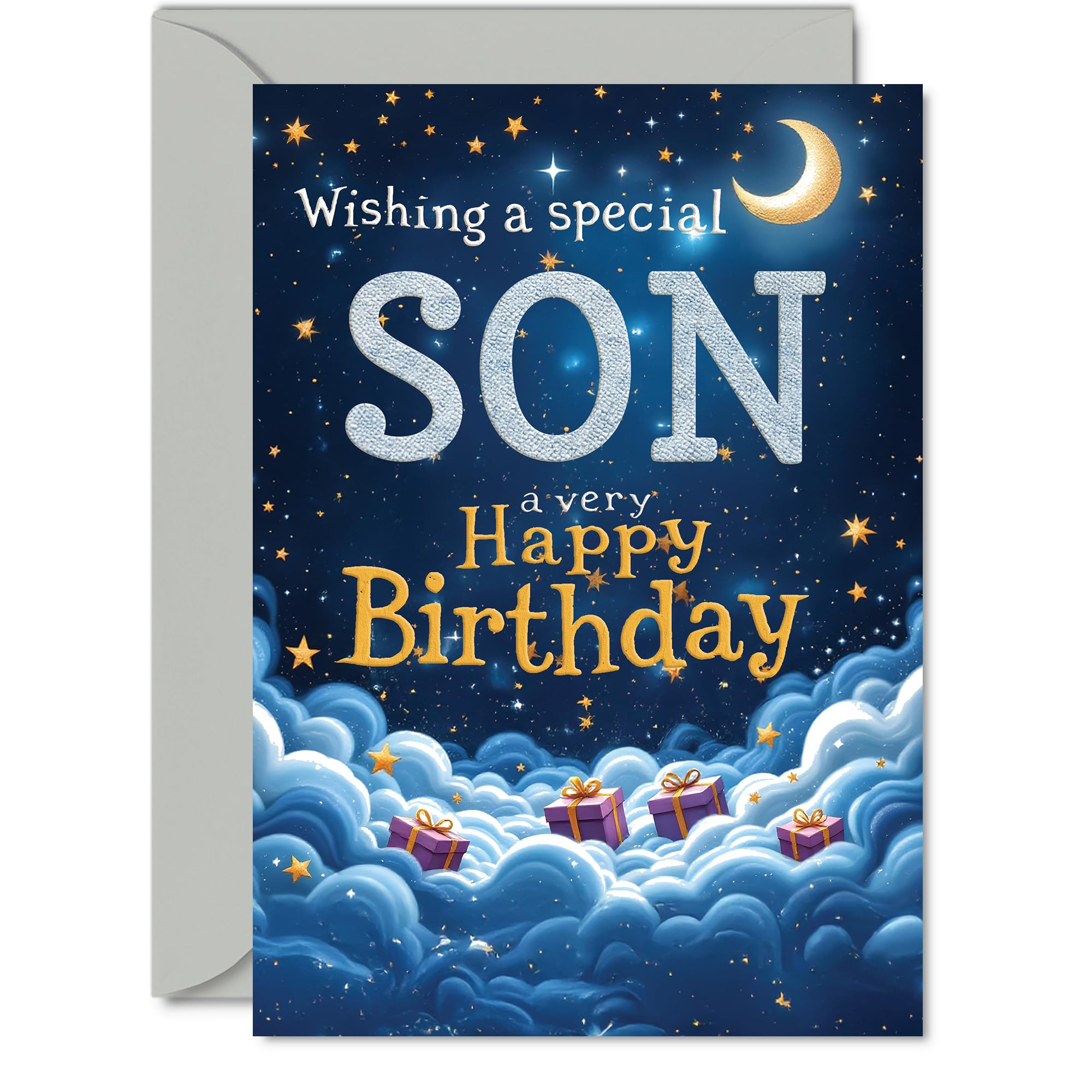 Son Birthday Card, Starry Night Moon Clouds