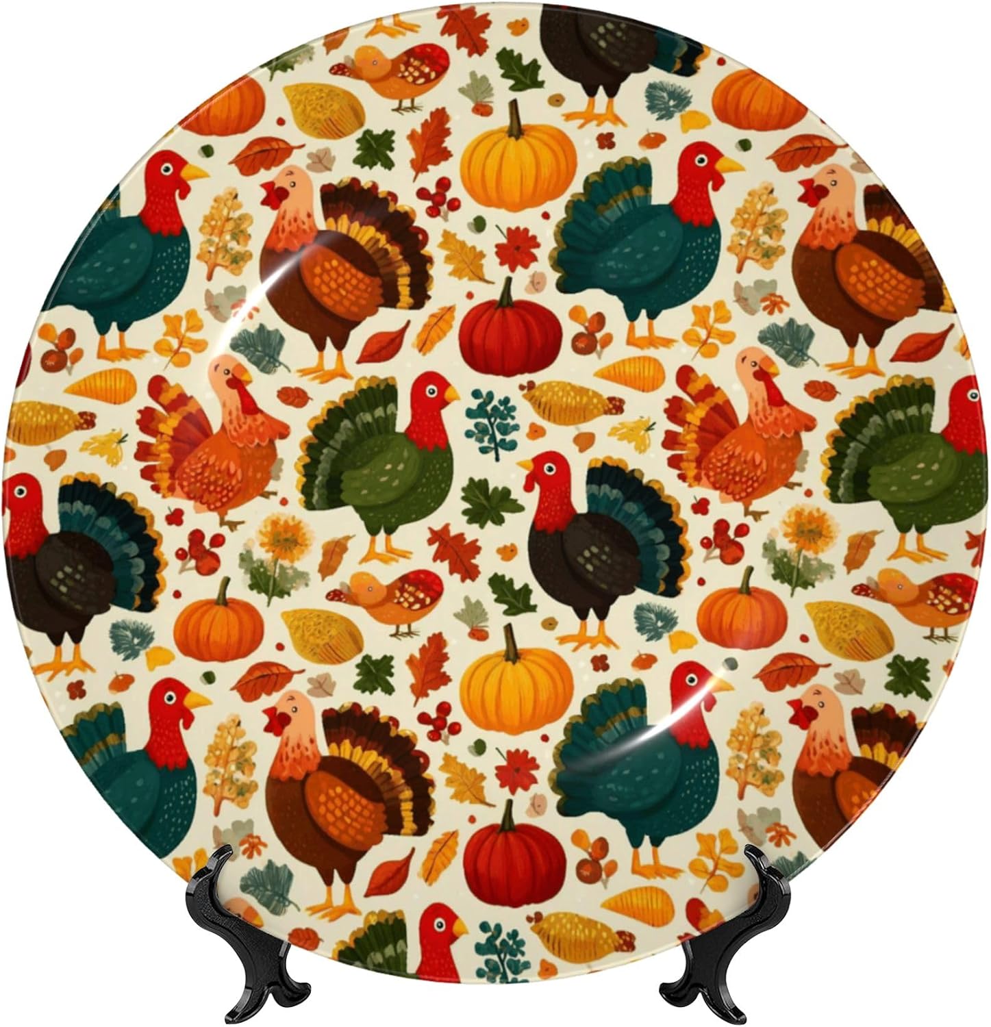 Decorative Plate Ceramic Plate for Wall Hanging 10in Accent Plate for Office Living Room Hallway Table Decor - Thanksgiving Turkey 2