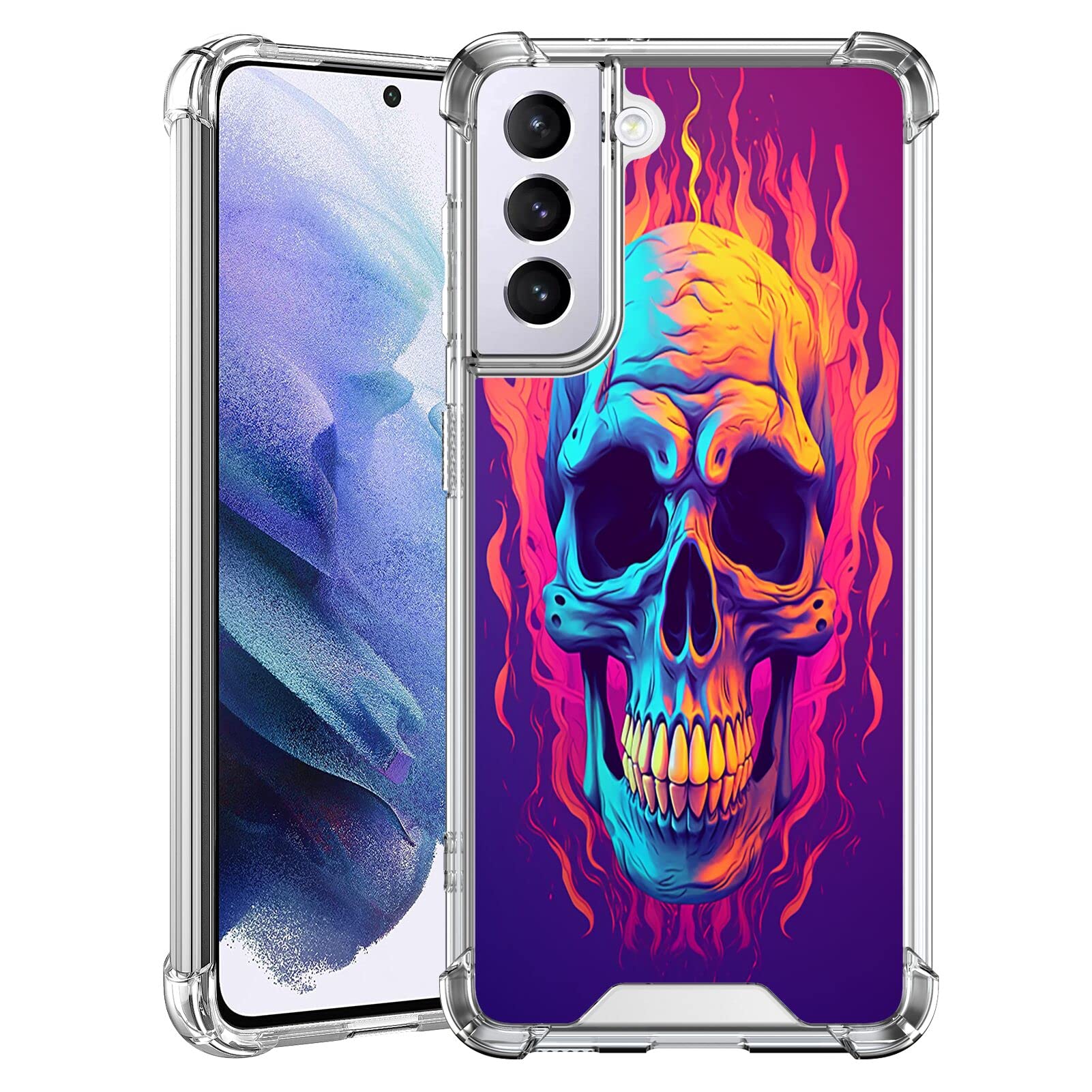 DAFEI Transparent Phone Case for Samsung Galaxy S21+ with Skulls Designer Art54 Pattern Clear Four-Corner Airbag Reinforced Anti-Scratch and Shock-Proof Protective Phone Cover