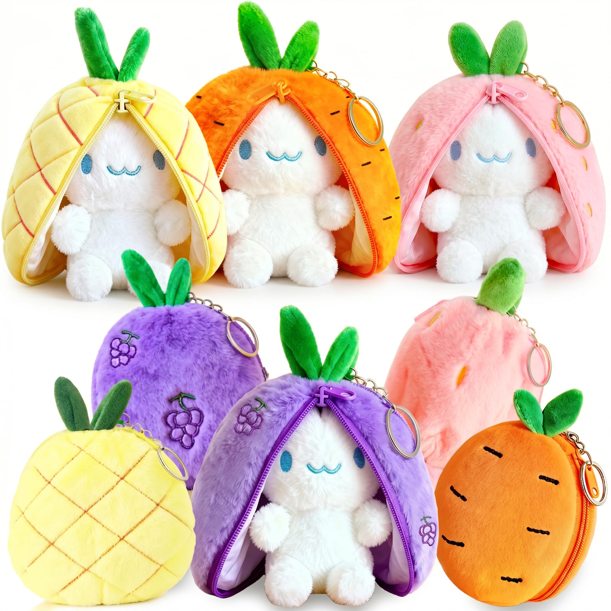oeeo 4er Set Hasen Verstecken Osterhase Plüschtier  Erdbeerhasen Kissen Plüschtier 14cm mit Reißverschluss  Versteckspiel Ostergeschenk für Kinder  Jungen  Mädchen (Erdbeeren  Ananas)