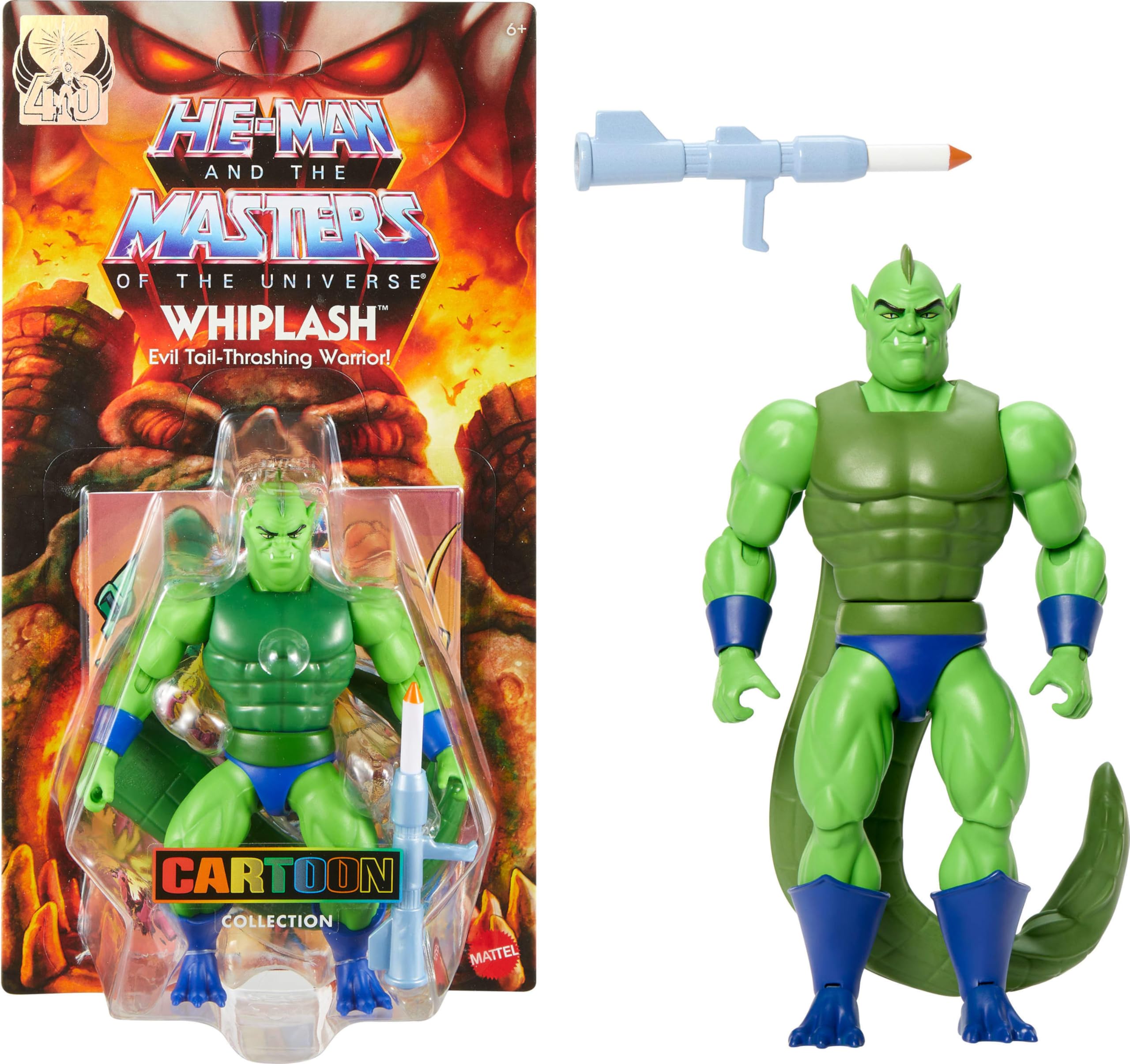 ​Masters of the Universe Origins Action Figure Cartoon Collection Whiplash, 5.5-inch 1980s MOTU TV Tailed Villain, Detailed Design & Rocket Launcher, JBM95