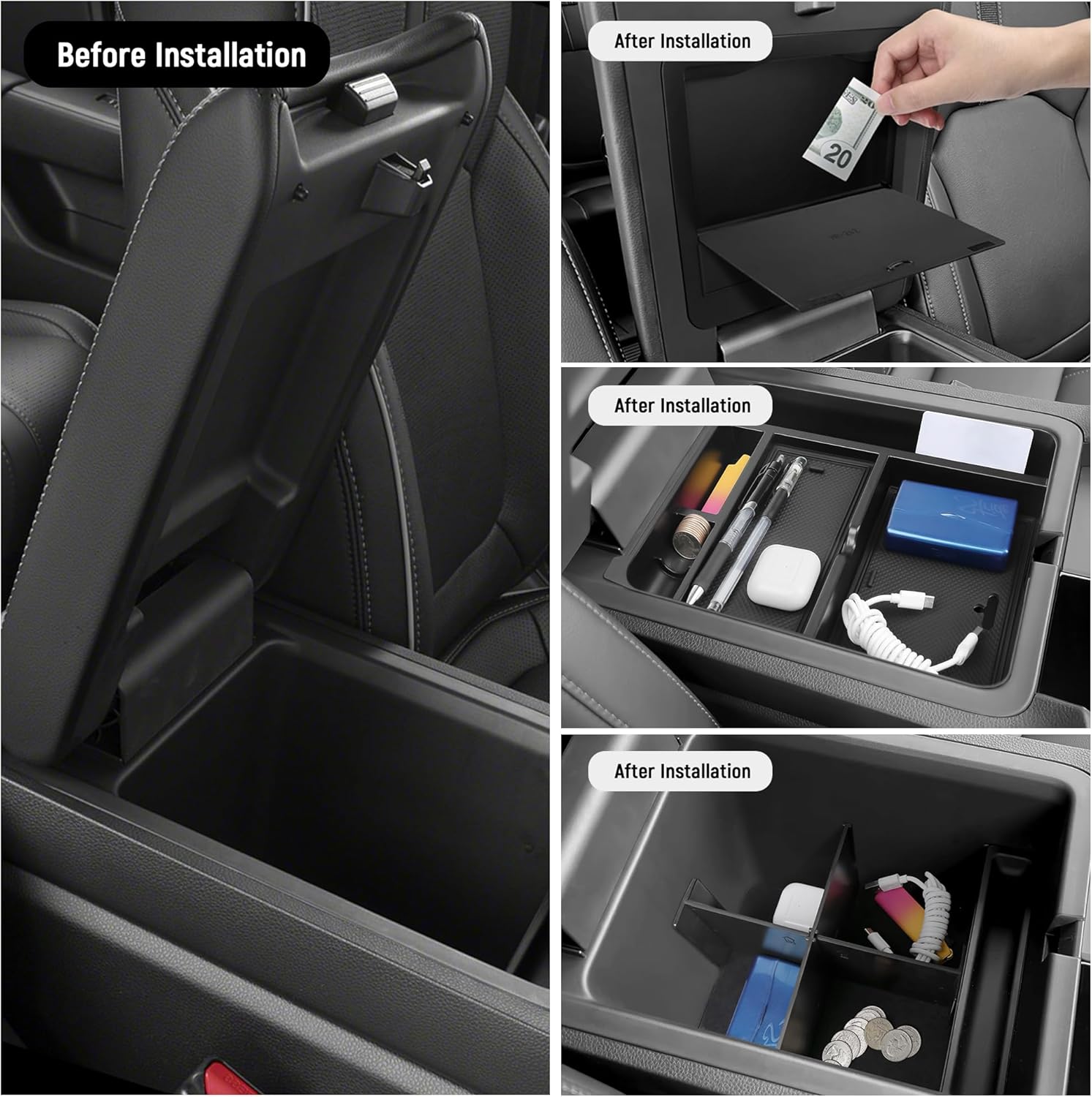 YOJOJOCO 3PCS Center Console Organizer Compatible with Honda 2023-2025 2026 Pilot ＆ 2024 2025 Ridgeline ＆ 2024-2026 Passport Accessories Center Console Dividers Organizer Hidden Storage Box