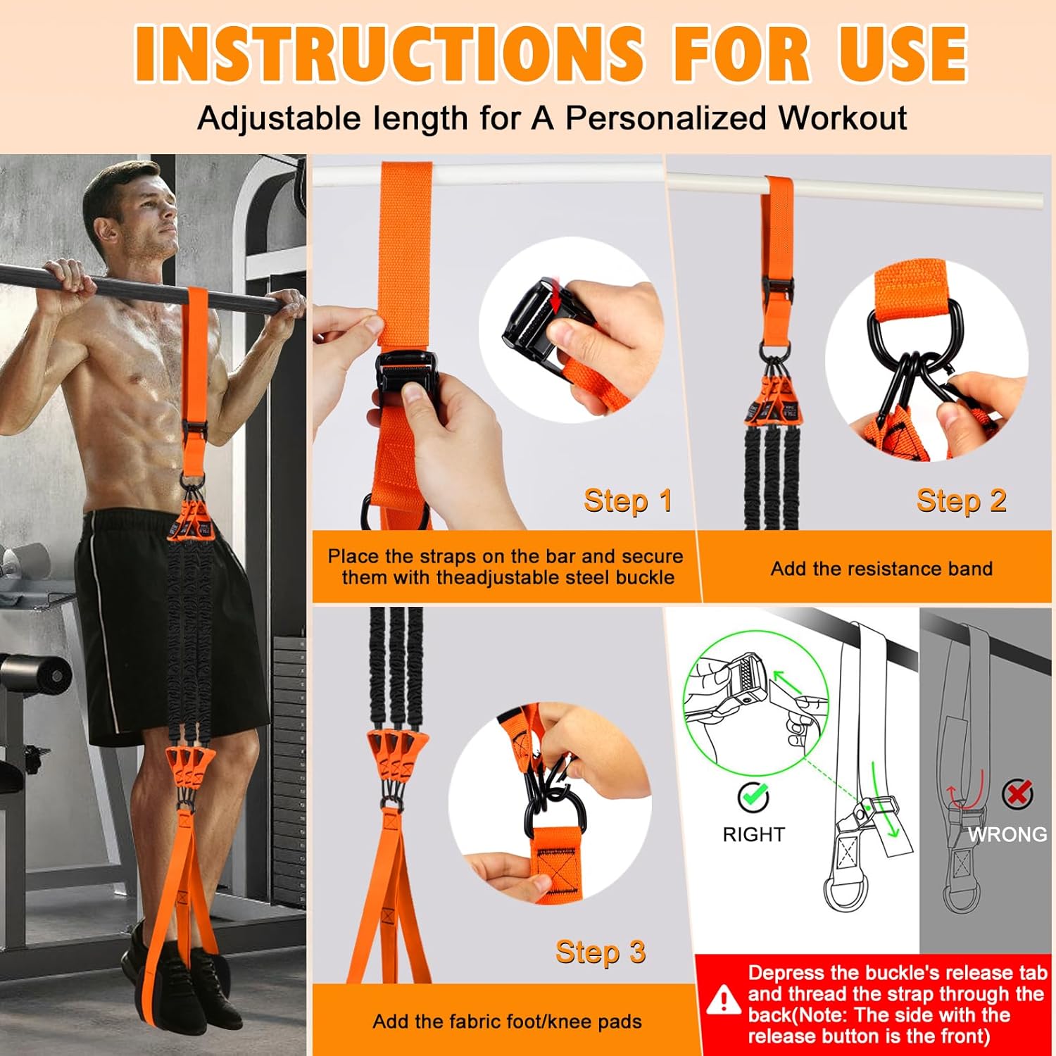 Two Foot Pull Up Assistance Bands,Heavy Duty Pull Up Workout Bands,Adjustable Weight/Size with Comfortable Fabric Feet/Knee Rest for Home Gym Strength Training
