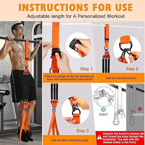 Miniatura 8 de Juego de bandas de asistencia para dominadas, 3 bandas de resistencia de barra de dominadas, peso y altura ajustable, equipo de entrenamiento con