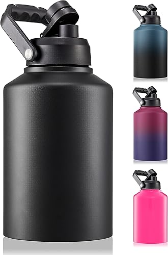 Miniatura 1 de CIVAGO Jarra de agua aislada de medio galón con asa, frasco de agua deportivo de acero inoxidable de 64 onzas, gran cantimplora de metal, leopardo