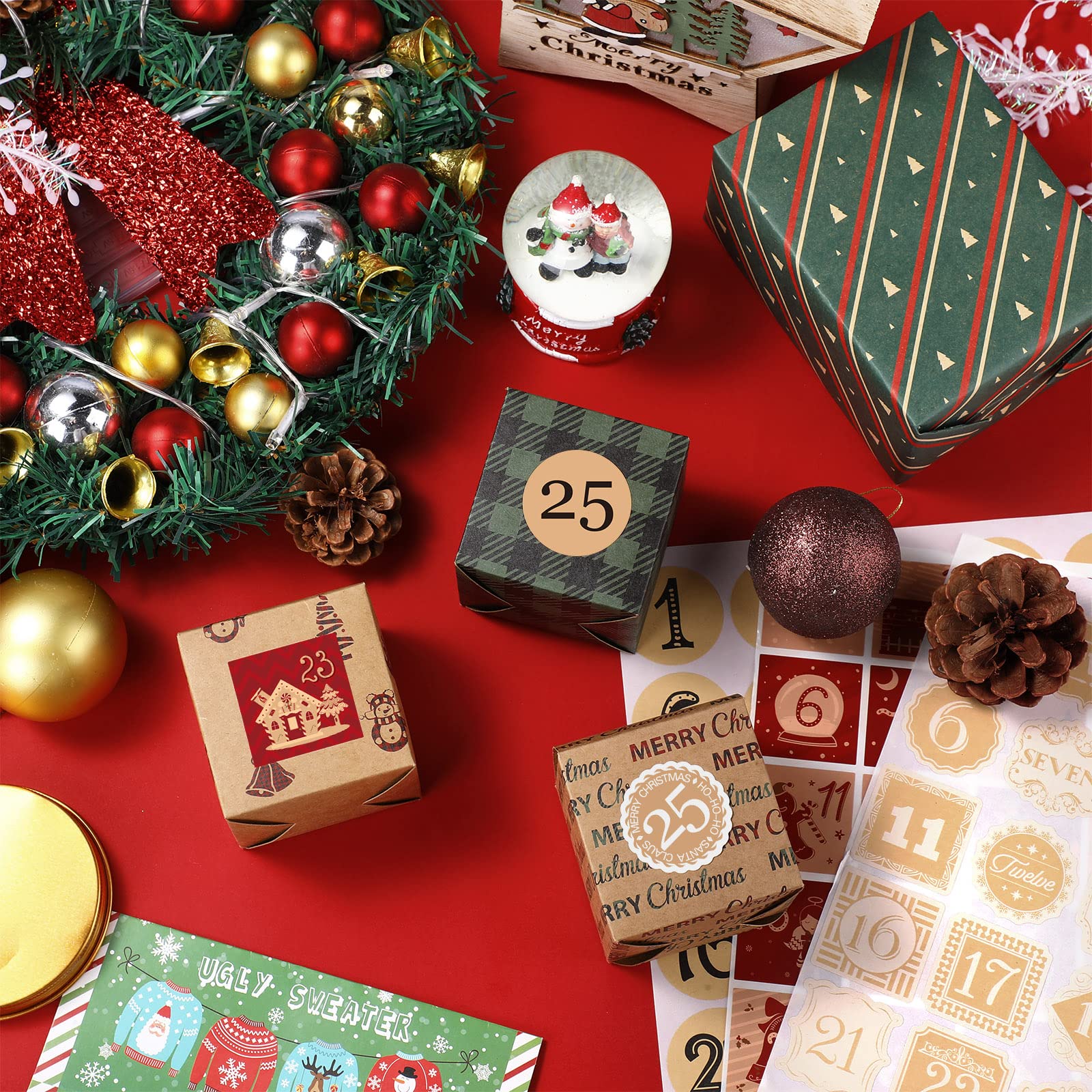 Etichette con numeri di Natale,Adesivi 'Avvento di Natale - 1-24 adesivi con numeri di Natale,Adesivi sigillanti per calendario 'Avvento per etichette per sacchetti di biscotti