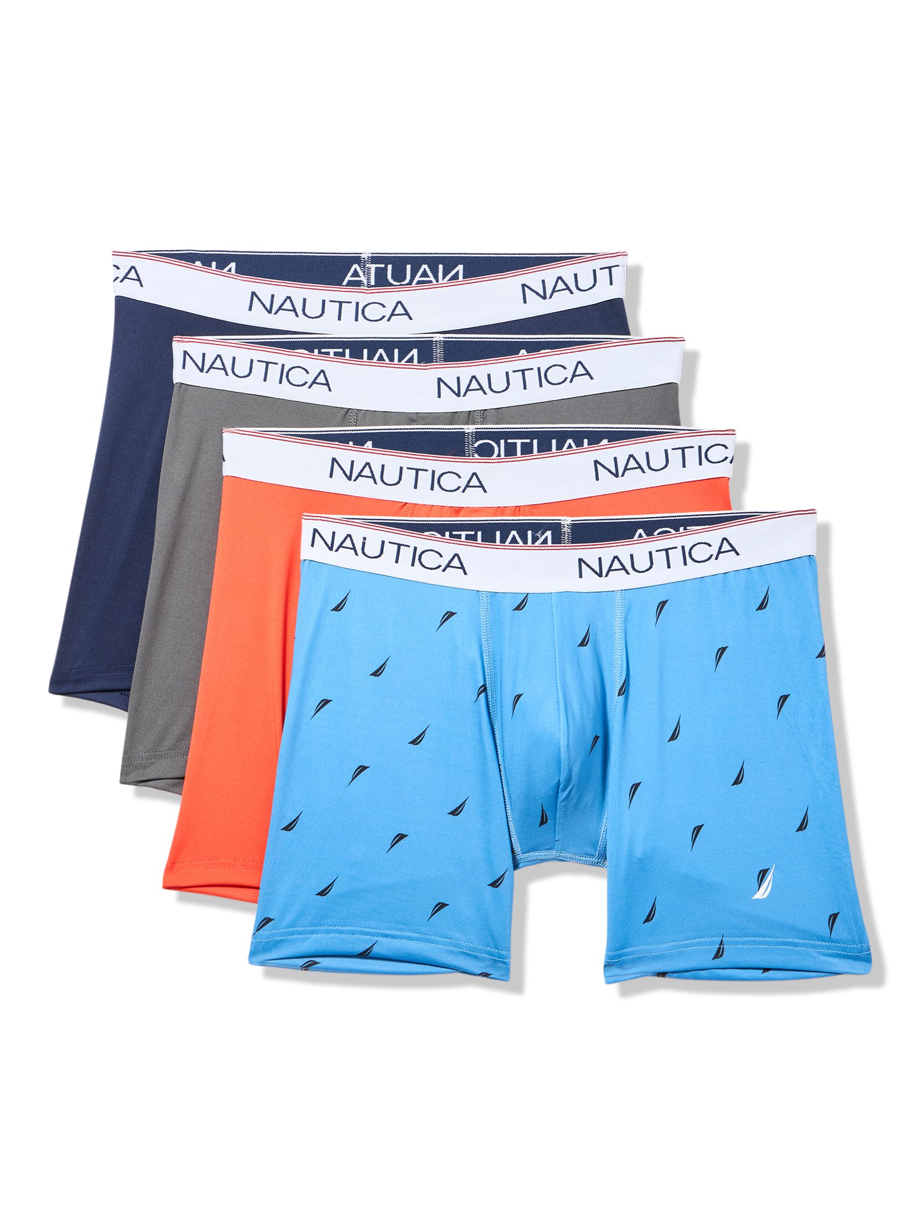 Nautica mens 4 Pack Stretch Micro Boxer Briefs, Peacoat/Lead/Tropical Orange/Sail Aero Blue, L
