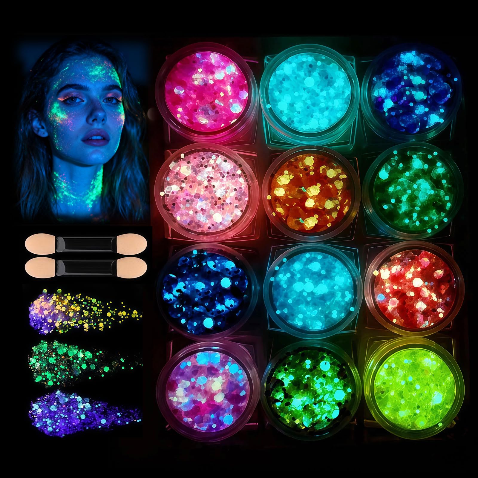 12 Colors Glow in The Dark Glitter Gel