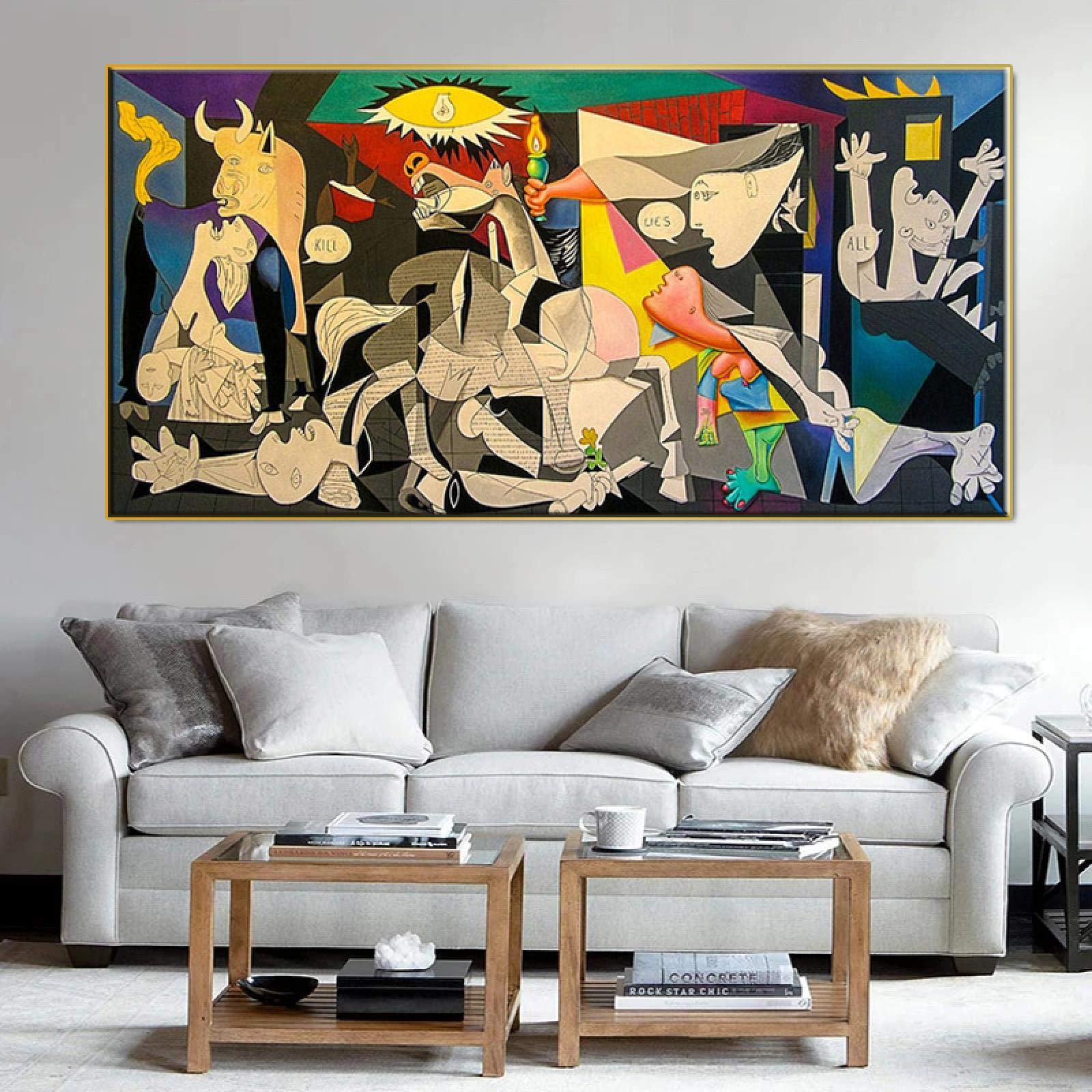 Cuadro de Picasso - Cuadros de Guernica-Picasso - lienzo decoración de la pared del hogar obras copia famoso póster de pared impresiones de arte 80x180cm (32x71in) con marco