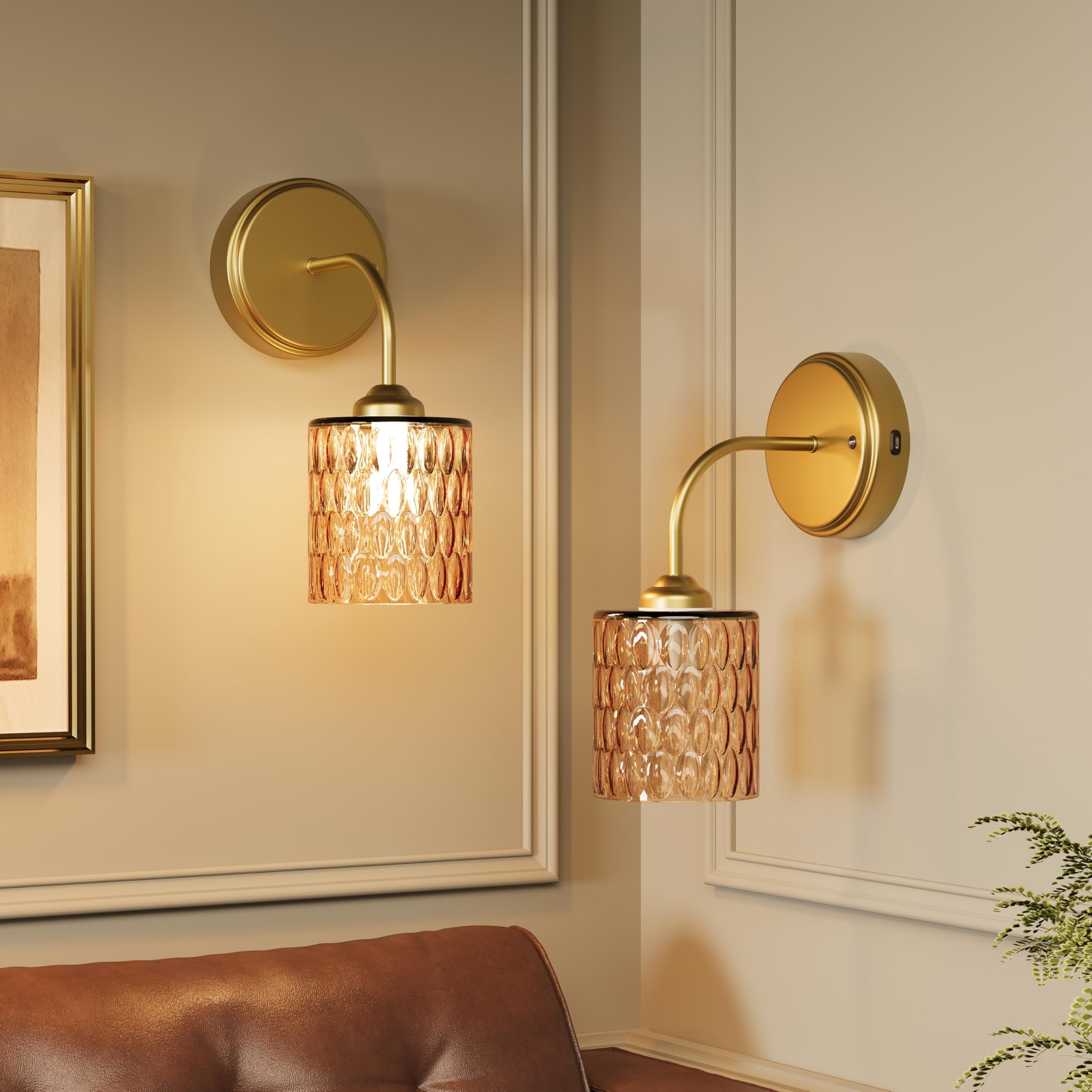 Luxcolyn Vintage Rechargeable Battery Operated Wall Lights Set of 2, Amber