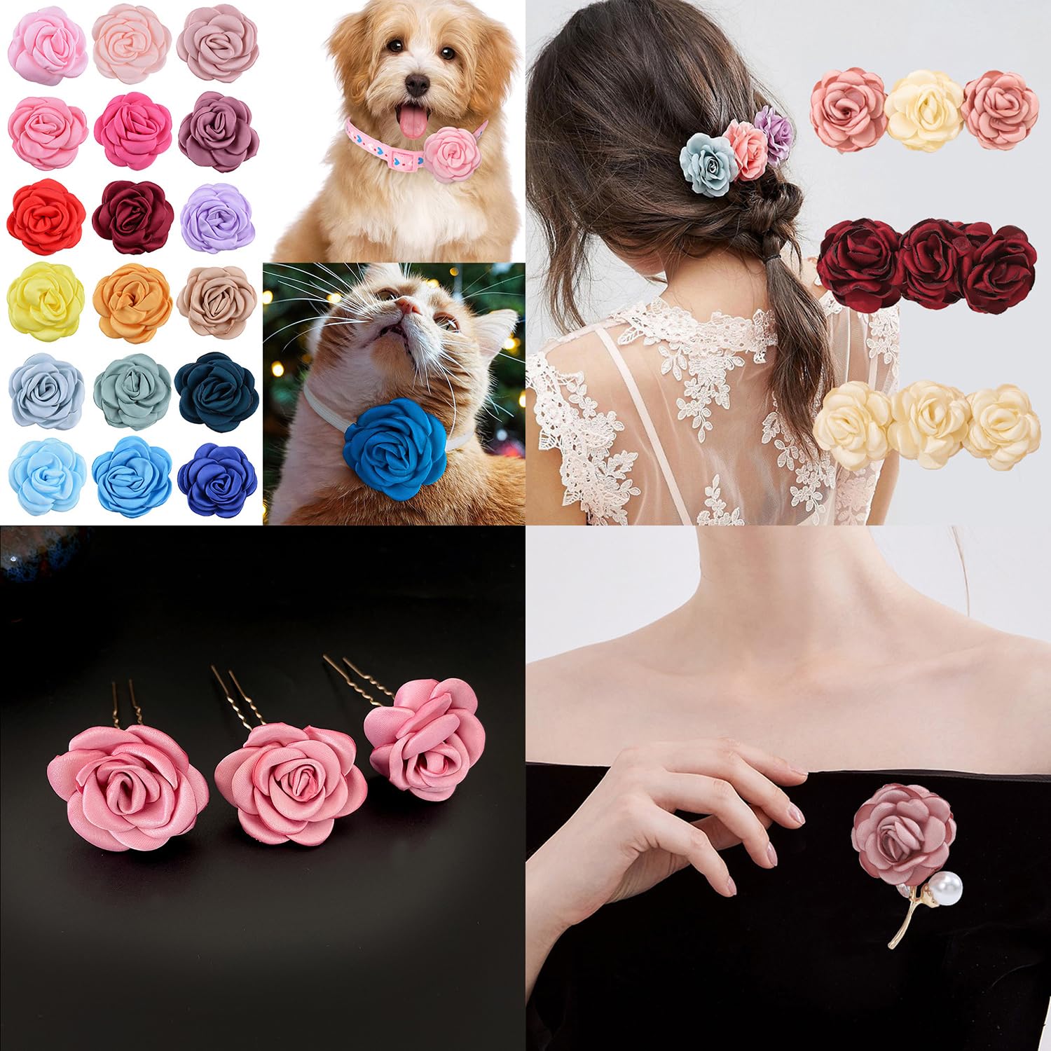 Wambere Pack of 10 Diameter 5 cm Satin Camellia Flower Head with Burnt Edge Flower Heads Rose Heads Artificial Flowers Roses Suitable for DIY Headwear Shoe Hat Decorations - Image 2