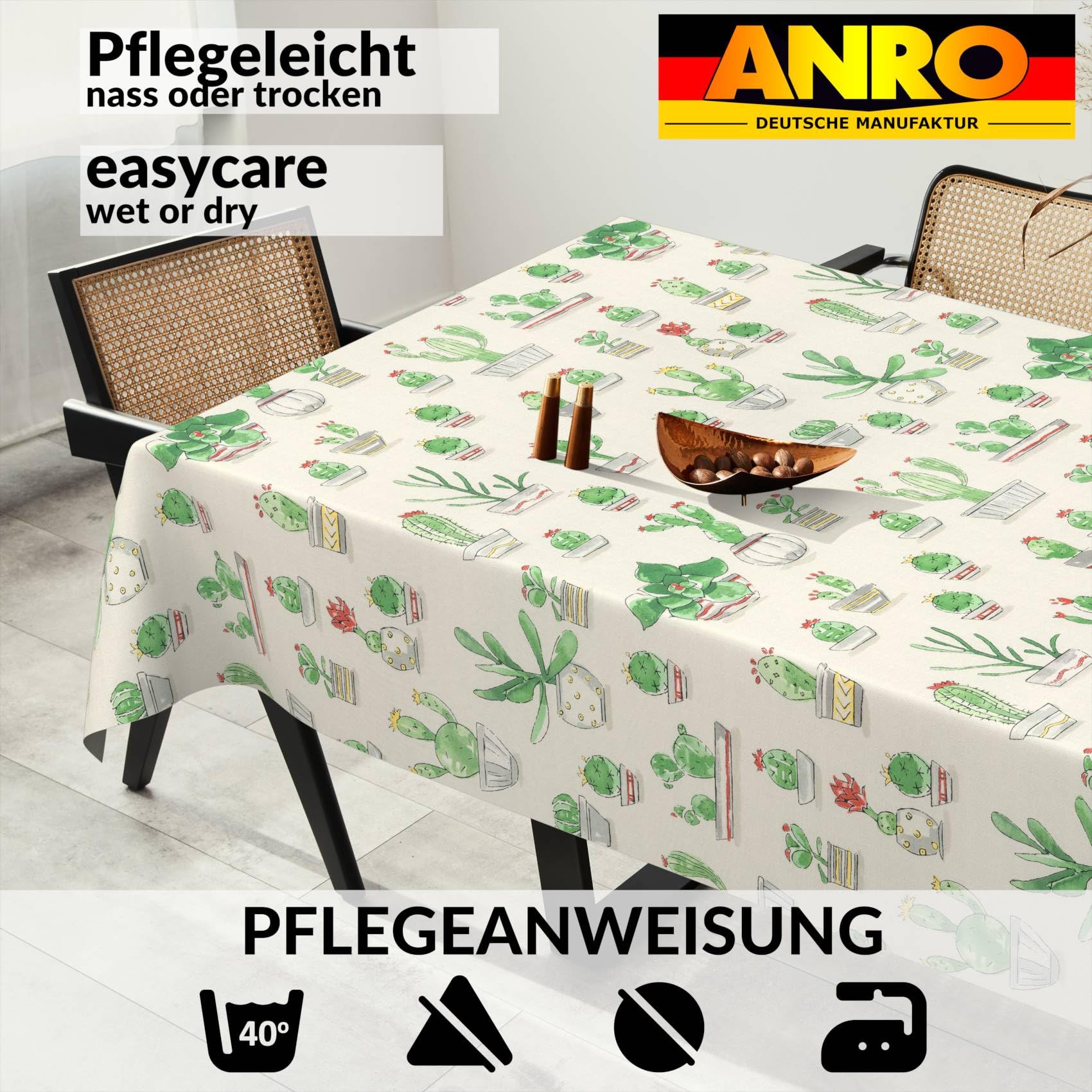 Tablecloth Fabric Washable Tablecloth Table Cloth Easy Care Lotus Effect Dirt and Water-Repellent for Indoor Outdoor Table Cloth 200 x 140 cm Cut Edge Cactus - Image 4
