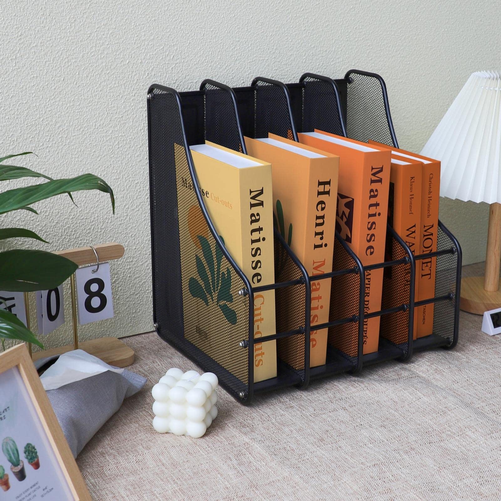 Organizer da scrivania a 4 scomparti, in rete, per riviste, documenti, libri, libri, organizer per casa, scuola, ufficio, scrivania, documenti, documenti e lettere