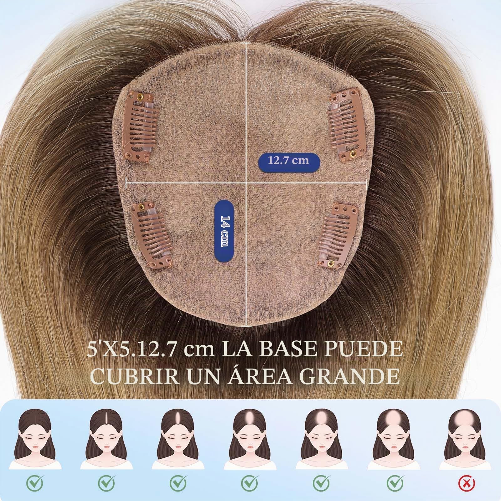 HAIRCUBE Tapa de Cabello 5"*5.5" Base para Mujeres, 14 Pulgadas rubio ceniza ombré, Tapa de Cabello 100% Cabello Humano Real con Flequillo para Mujeres con Cabello Ralo