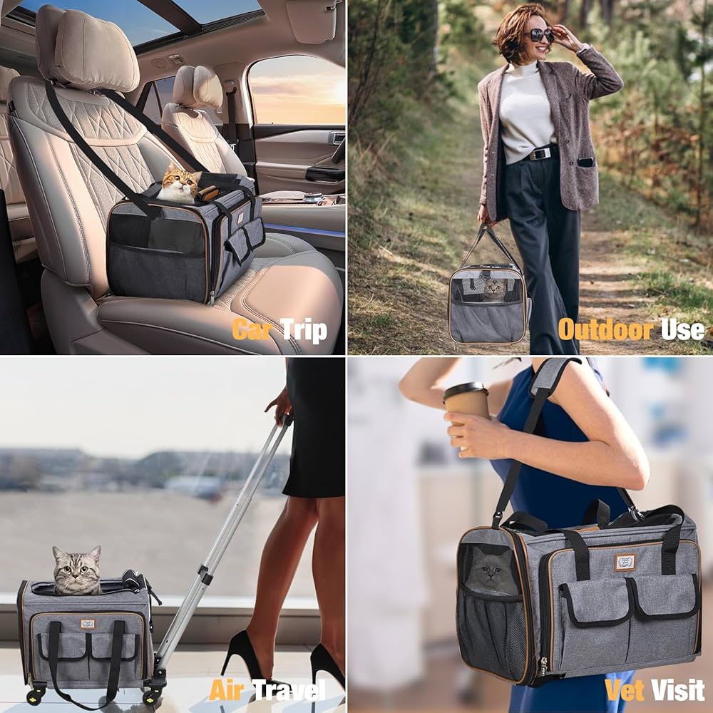 タグ付き✨パークス 60ローン トラベル柄 丸襟チビポケッブ ラウス Amazon.com : Lekereise Airline Approved Cat Dog Carrier with