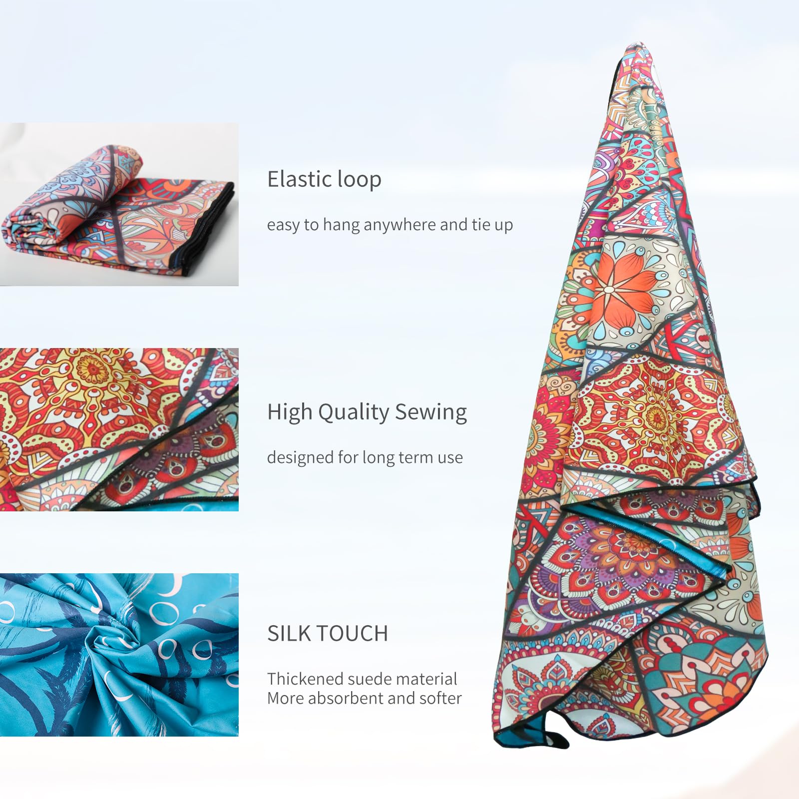 Vorvowry Microfibre Beach Towels for Adults Women Men Extra Large Lightweight Quick Dry Sand Free Travel Towel Double Sided Printing for Swim Sports with Mesh Bag 80×180cm Bohemia 1 Pack - Image 4