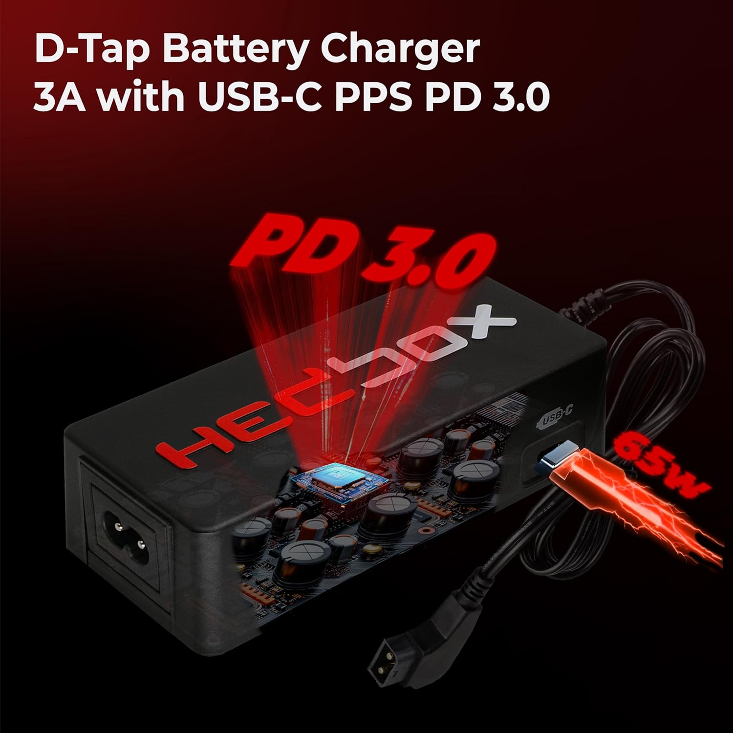 HED-DC10 Battery Pack Charger (16.8V/3A) with 3.3feet/1m D-Tap Cable for V Mount and Gold Mount Battery, Type C Charging Port PD 65W