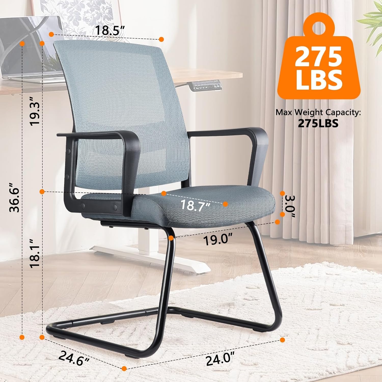 CLATINA Office Guest Chairs for Conference Waiting Room with Mid Back Mesh Space Air Grid Series and Lumbar Support Grey (2PK)