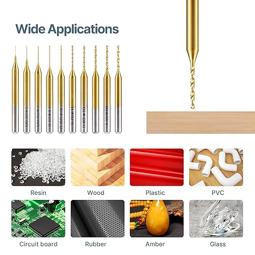 Miniatura 5 de HUHAO Juego de 10 brocas micro, 0.008 in-0.043 in, vástago de 18 pulgadas, flauta en espiral CNC, brocas para placa de circuito, joyería de piedra,