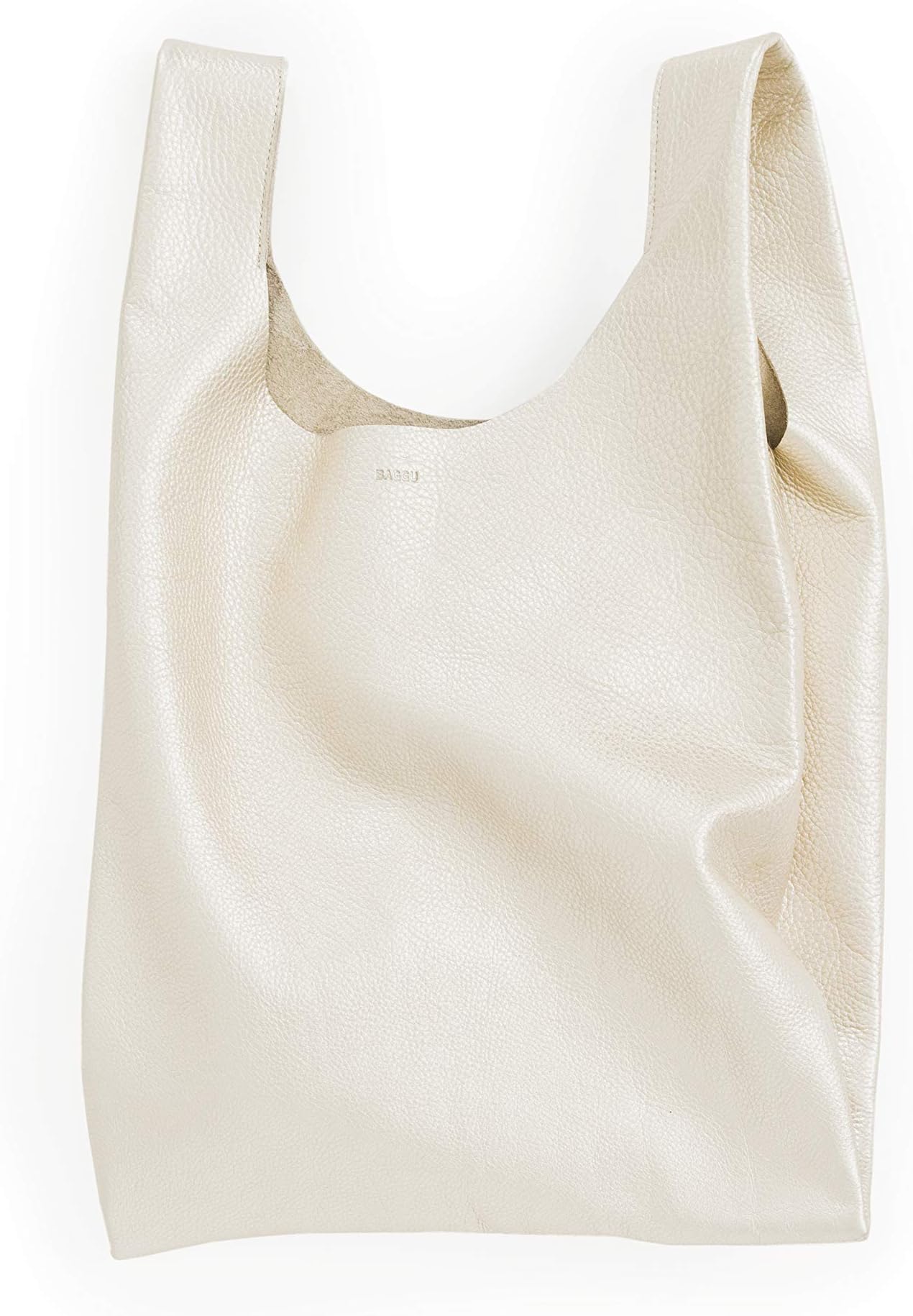 BAGGU Standard Leather BAGGU Bag, Regular Reusable Leather Bag, Platinum