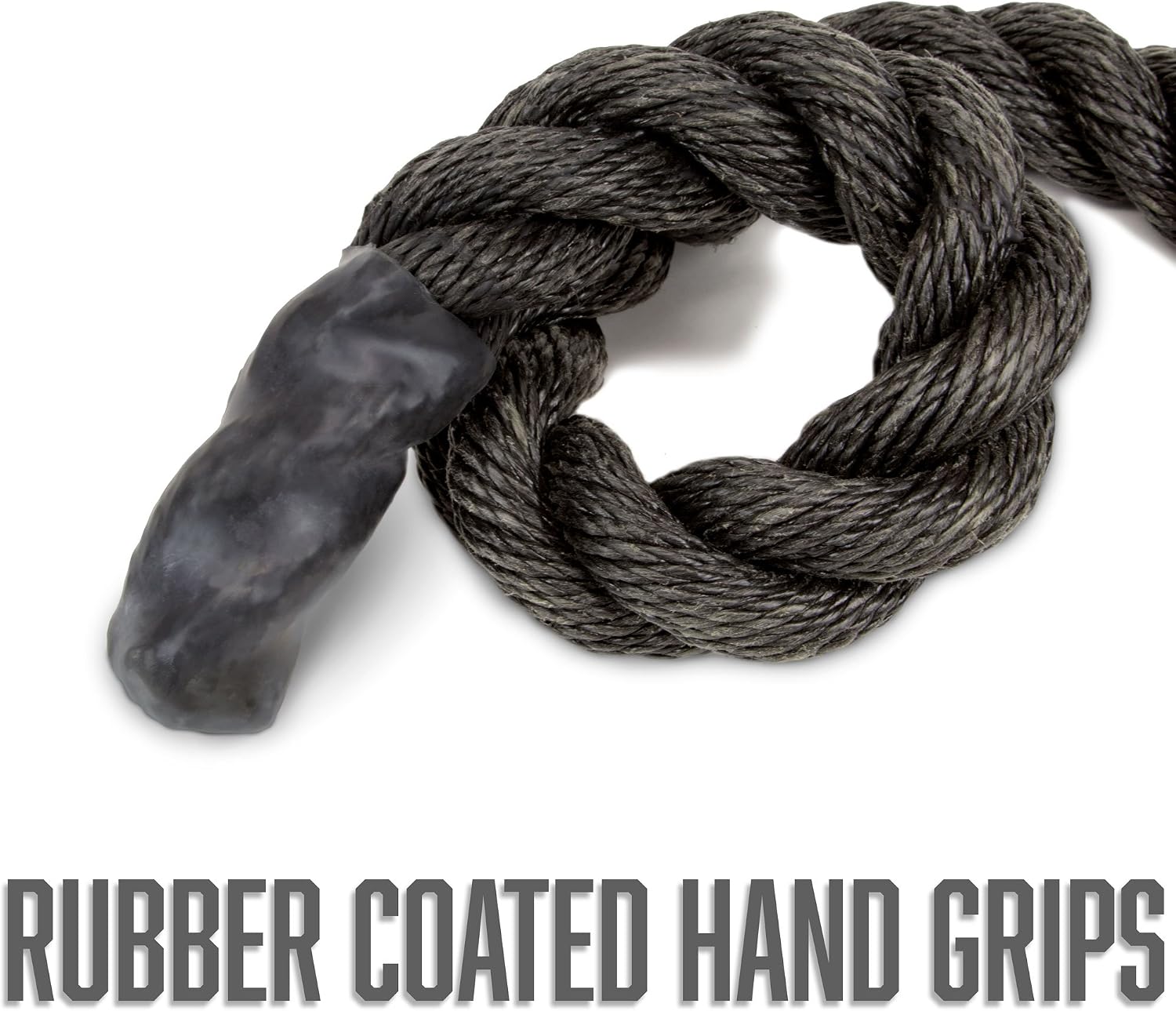 Crown Sporting Goods XL Battle Ropes – 2.5" Thick Durable Poly Dacron Rope with Rubber Grips, Wide 8" Circumference Training Rope, Fitness Equipment for Home, Office, & Professional Gyms