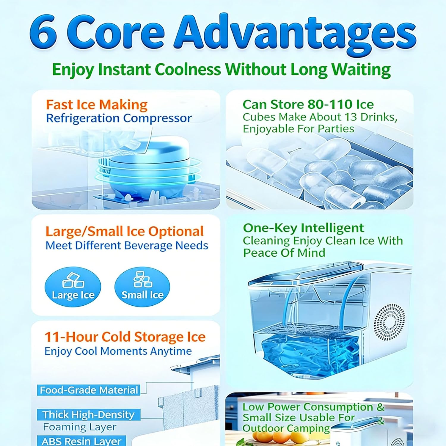 Portable Ice Maker Machine, 110W Countertop Ice Maker with 1.3L Water Tank One Touch Self Cleaning Display Panel Carry Handle for Kitchen Camping RV Party Drinks