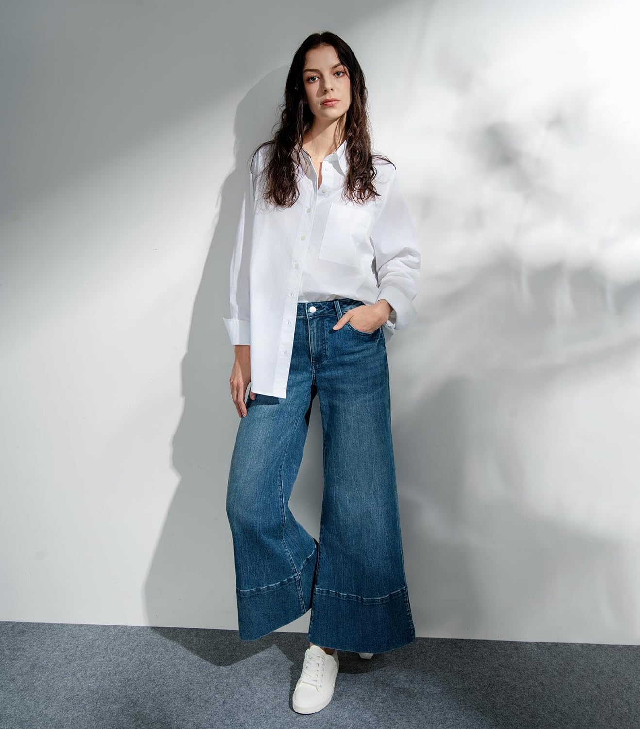 Women's Button Down Shirts Work Office Business Blouses Soft Casual Oversized Style Boyfriend Tops with Pockets