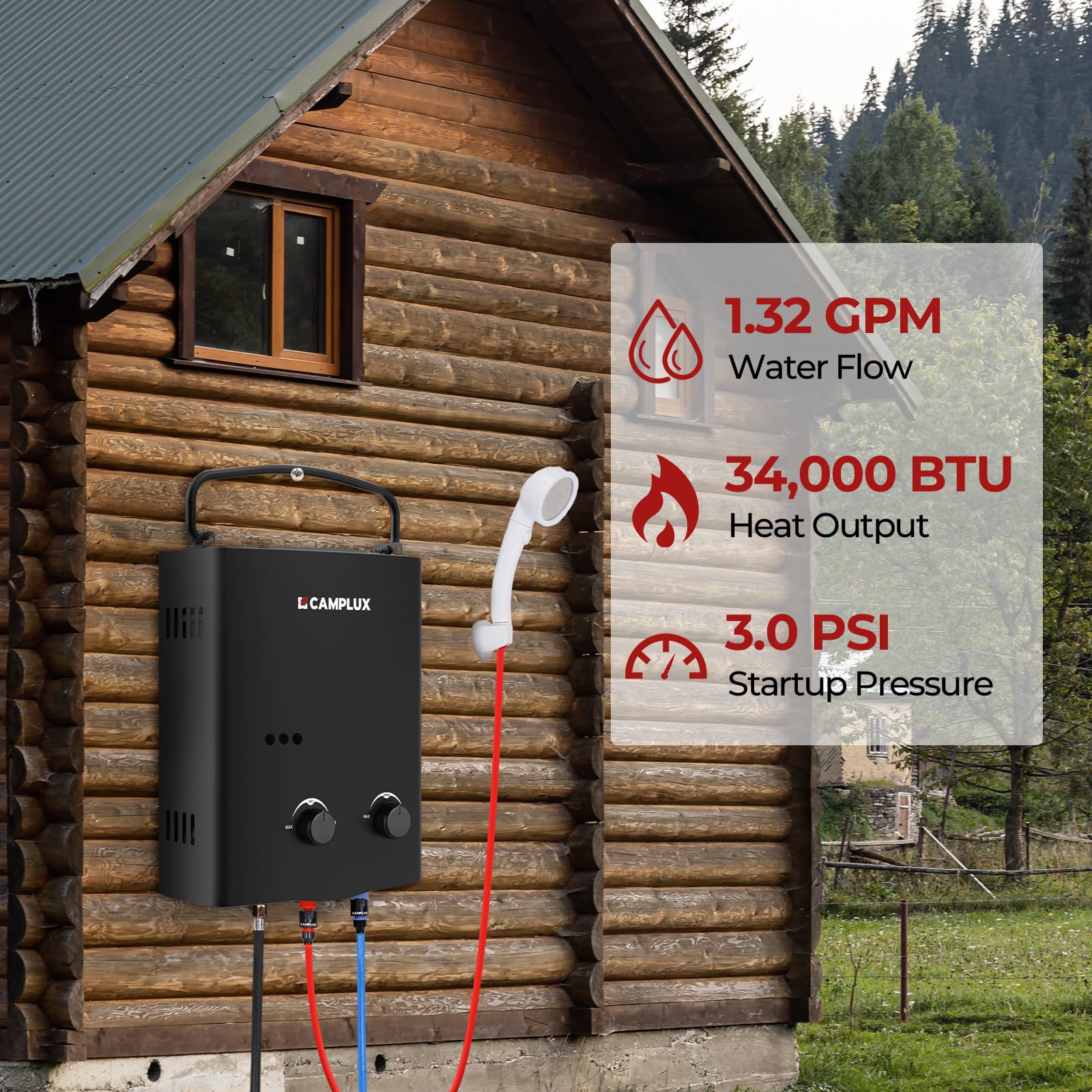 Camplux AY132 Chauffe-eau sans réservoir portable au propane de 1,32