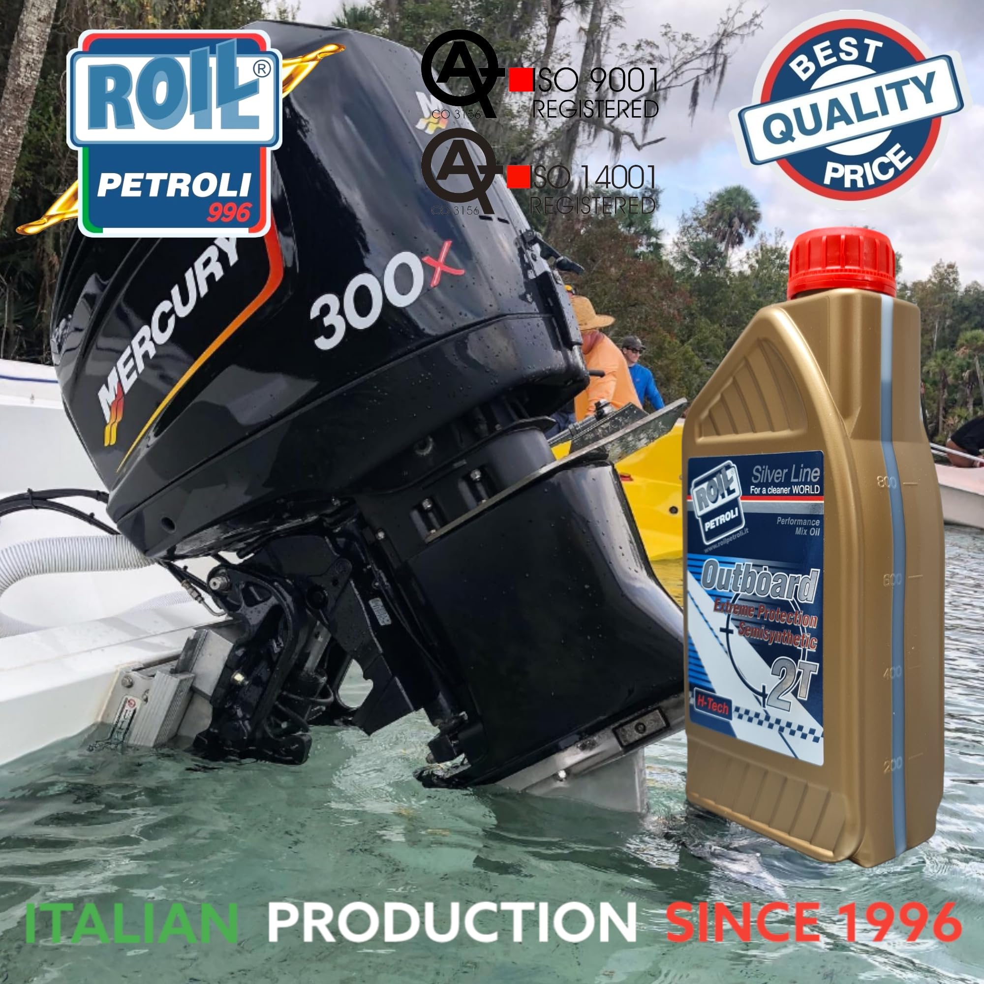 2 Litri di Roil Outboard 2T Blu TC-W3 - Olio con Tecnologia Sintetica - Formulato per Motori FUORIBORDO 2 Tempi con e Senza Miscelatore Automatico