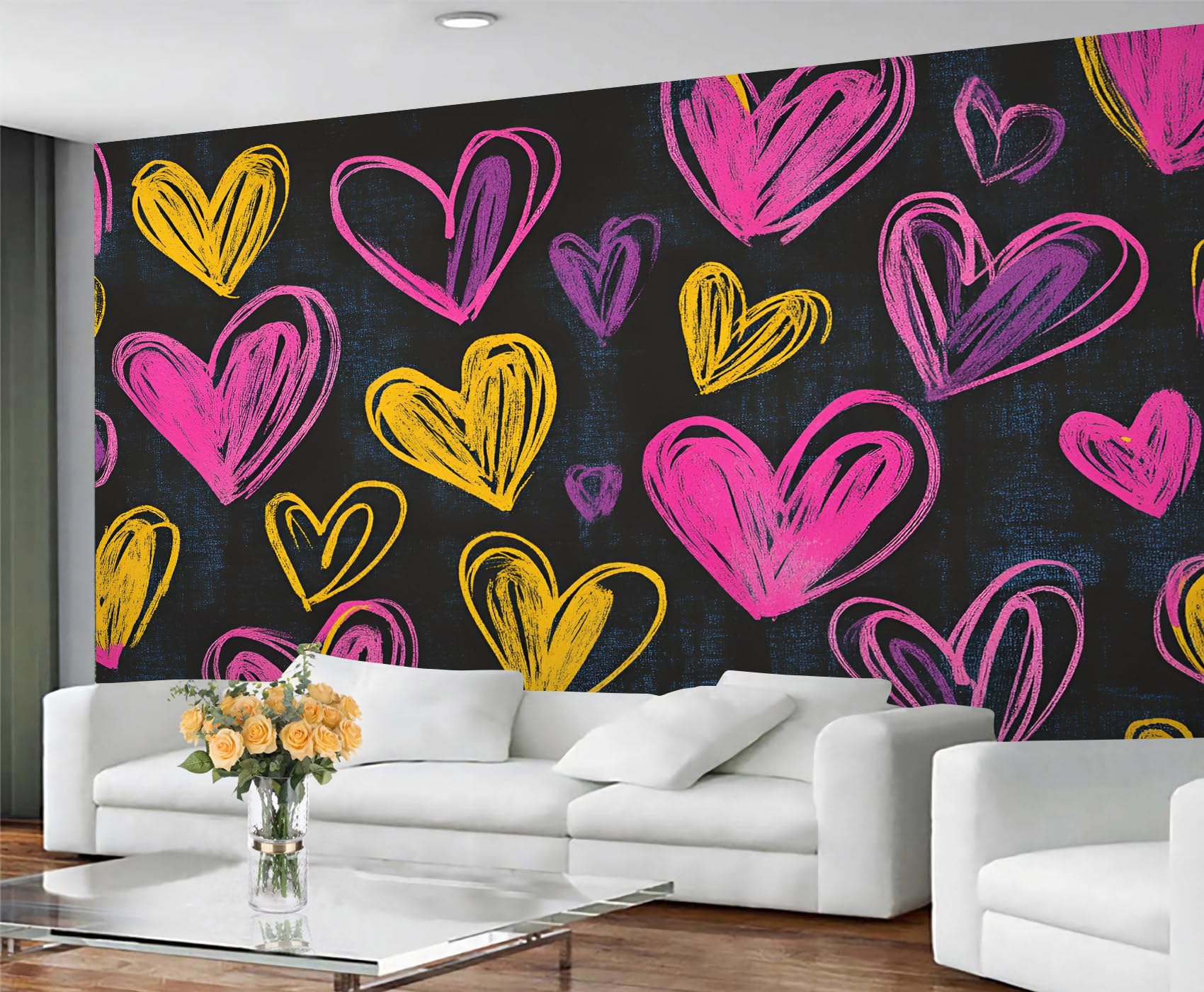 GIVLWF Couples Wallpaper, Pink and Yellow Wallpaper for Living Room, Street Graffiti Wall Mural & Bedroom Decor, Non Self Adhesive Wall Paper