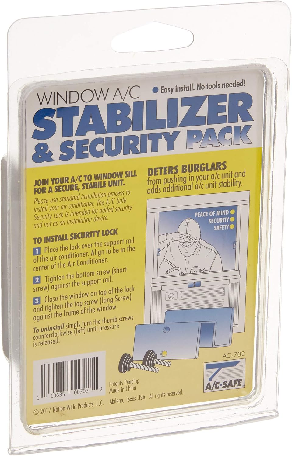 A/C Safe AC-702 Window Air Conditioner Security and Stability Pack, Neutral