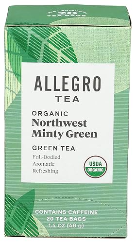 Allegro Tea, bolsas de té verde menta orgánica del noroeste, 20 unidades