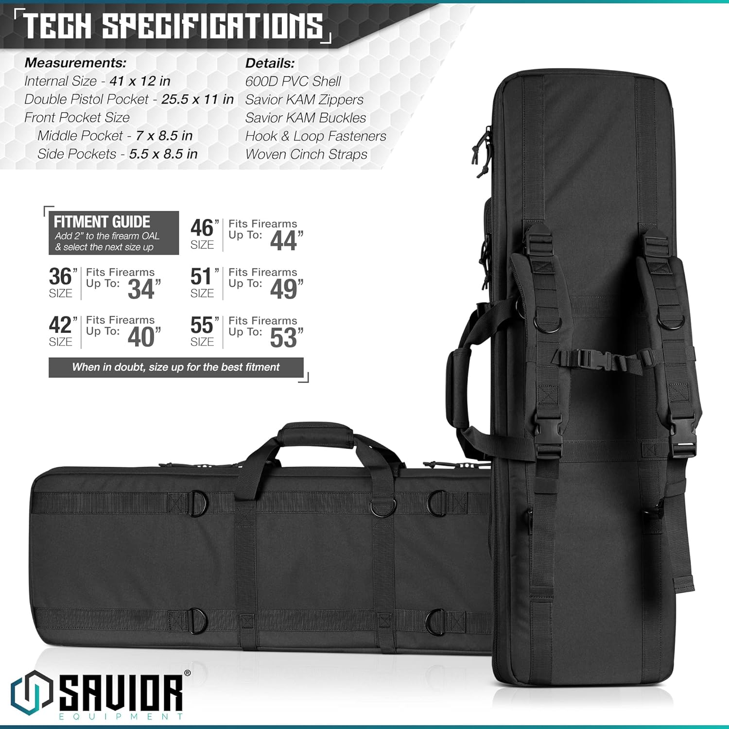 Savior Equipment American Classic Tactical Double Long Rifle Pistol Gun Bag Firearm Transportation Case w/Backpack - Lockable Compartment, Available Length in 36" 42" 46" 51" 55" : Sports & Outdoors
