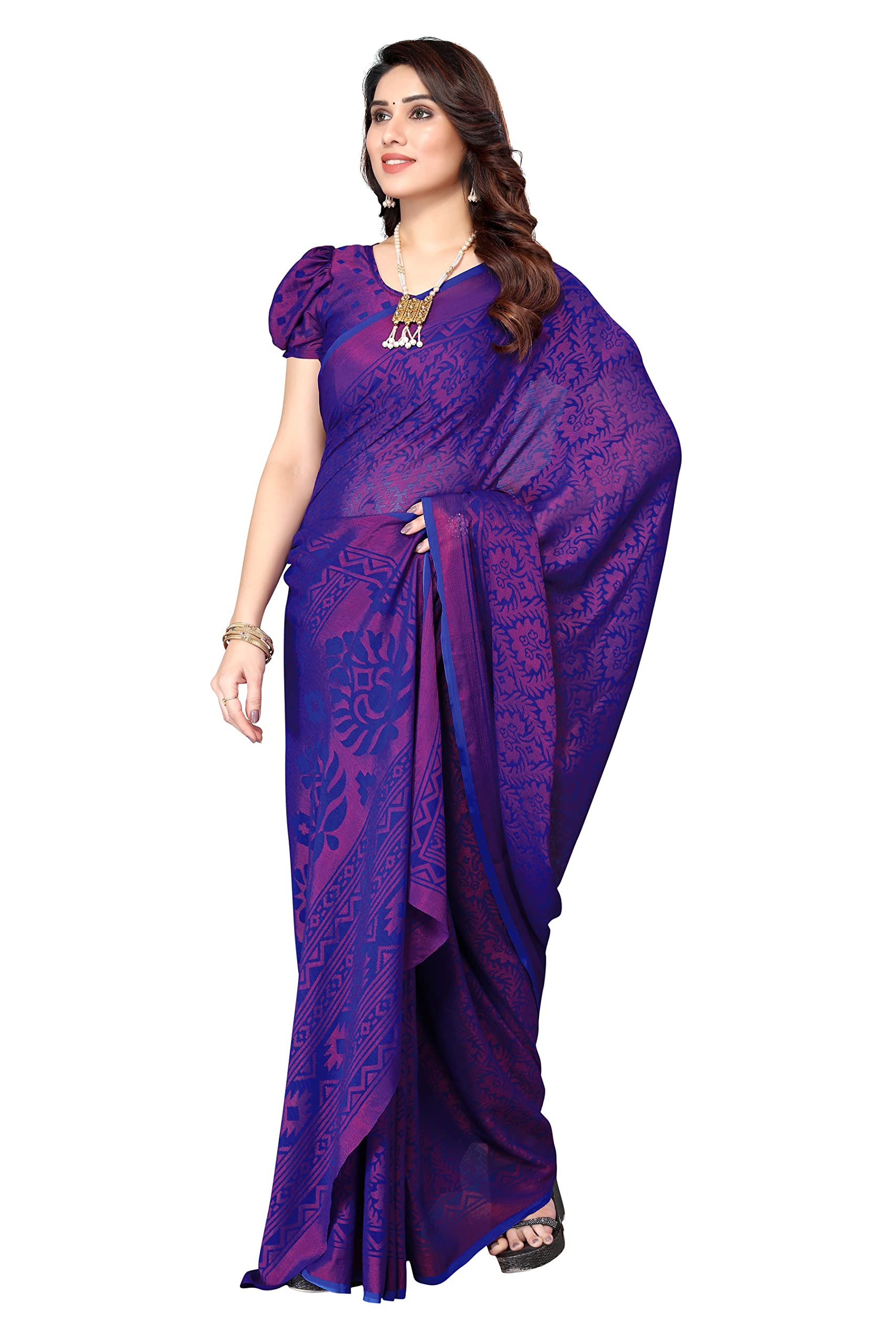 Winza DesignerWomen's Chiffon Brasso Printed Saree with Blouse Piece (WDP Brasso Rati W)