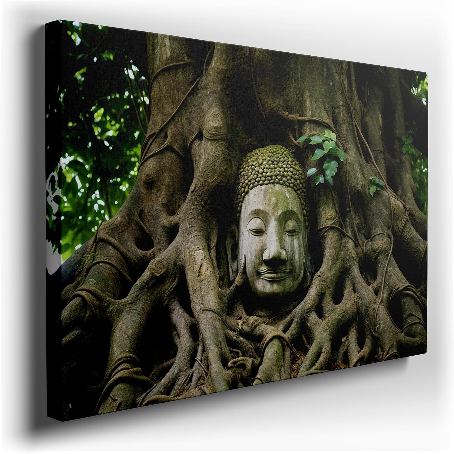 Canvas for Living room. Whispers of Eternity: A Serene Buddha Amongst Nature's Embrace, 27 x 18 inch Canvas Wall Art - Contemporary Masterpieces - Modern Home Decor