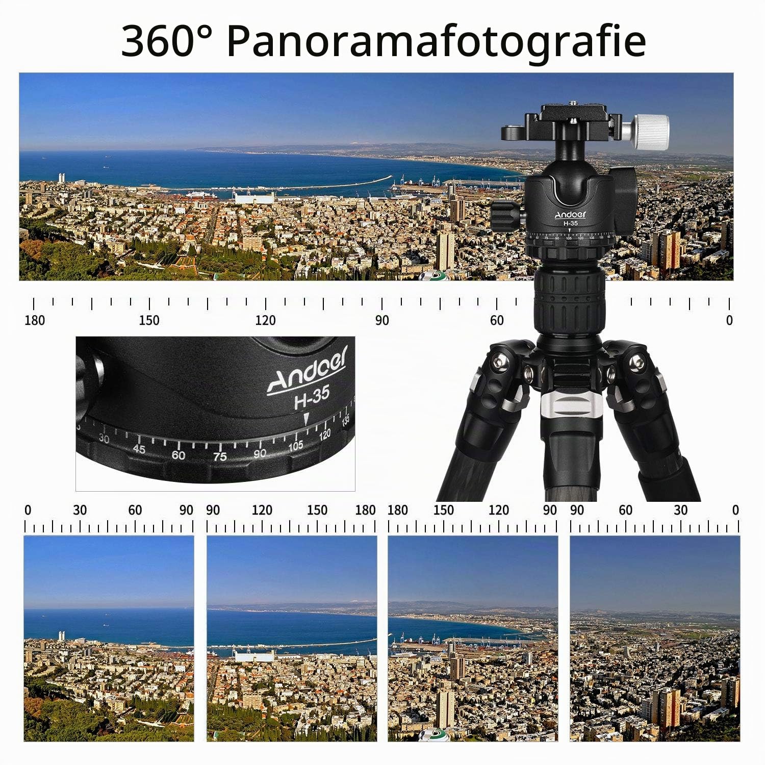 Andoer Kugelkopf Stativkopf mit Schwerlast Fotografie Kamera Stativ Stativköpfe,maximale Belastung 15 kg,Schnellwechselplatte 1/4 Zoll Schraube