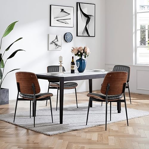 Miniatura 28 de LUNLING Juego de 2 sillas de comedor modernas de mediados de siglo, sillas retro de piel sintética con asiento tapizado de madera curvada de nogal,