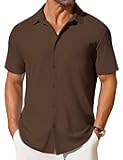 Men's Short Sleeve Button Down Shirt Casual Summer Beach Shirt Waffle Knit Shirts Wrinkle Free Untucked Shirt