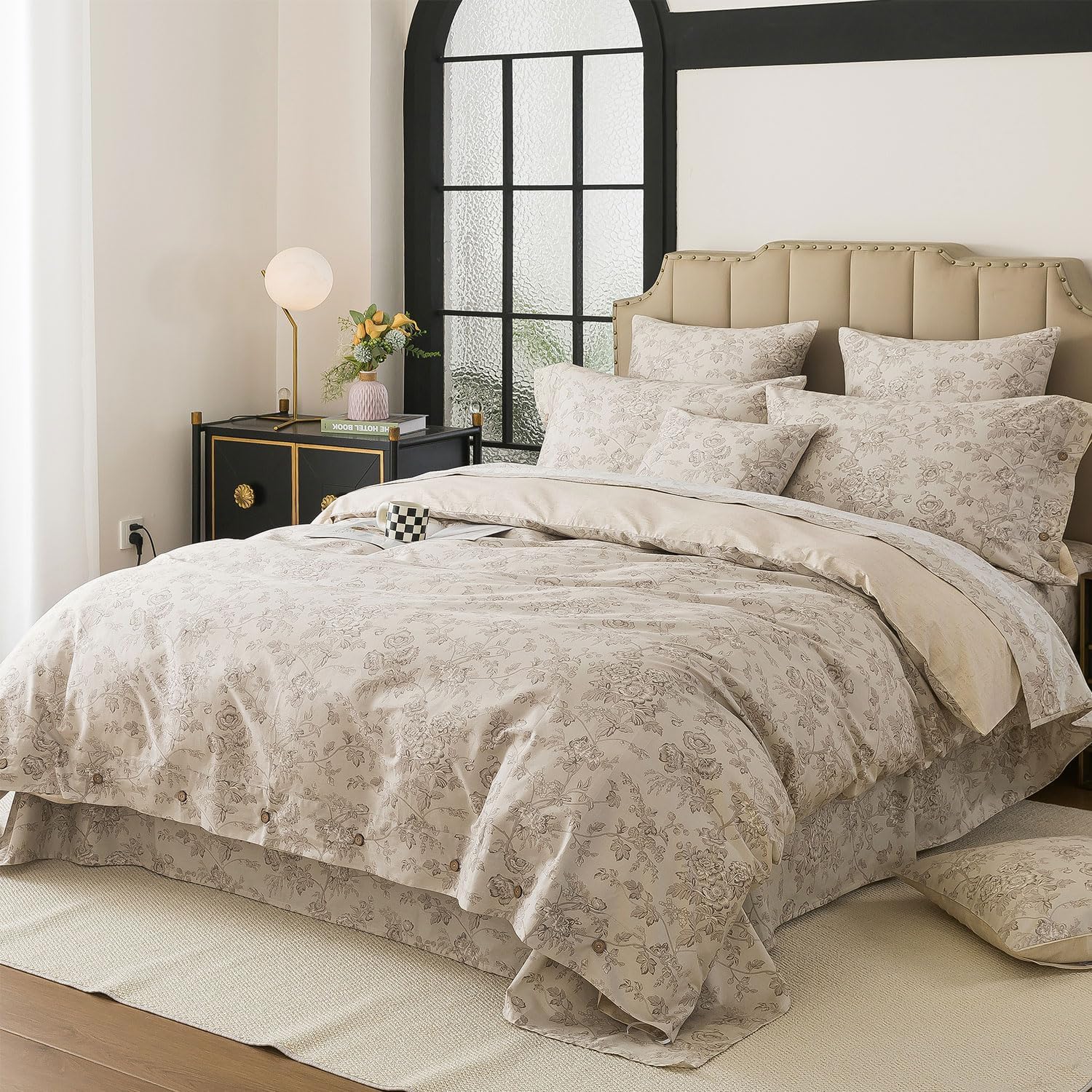 FADFAY Full Sheets Set with Duvet Cover Set 7Pcs Percale Cotton Deep Pocket Fitted Sheet, Bed in a Bag(1 Duvet Cover, 1 Deep Pocekt Fitted Sheet, 1 Flat Sheet + 4 Pillowcase)