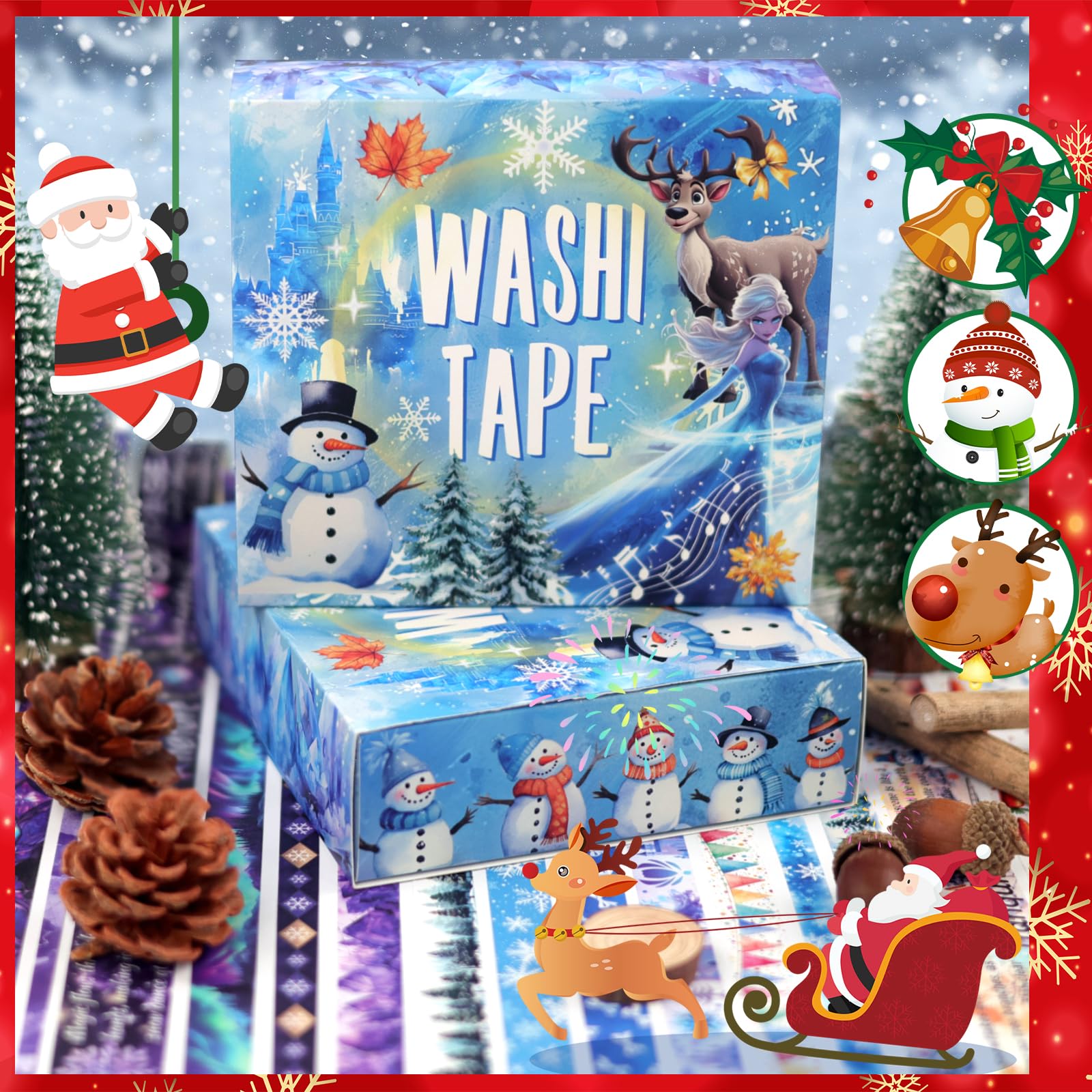 AAPOZZ Christmas Washi Tape Set - 27 Rolls Decorative Tape with Snowflake, Winter Washi Tapes for Journaling, Scrapbooking, DIY Crafts, Kids Gift