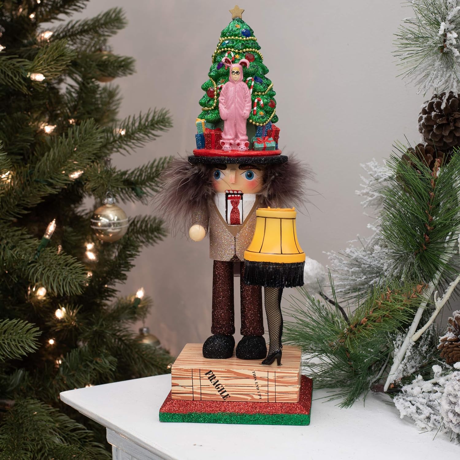 15-Inch Glittered Christmas Nutcracker with Leg Lamp and Tree Hat