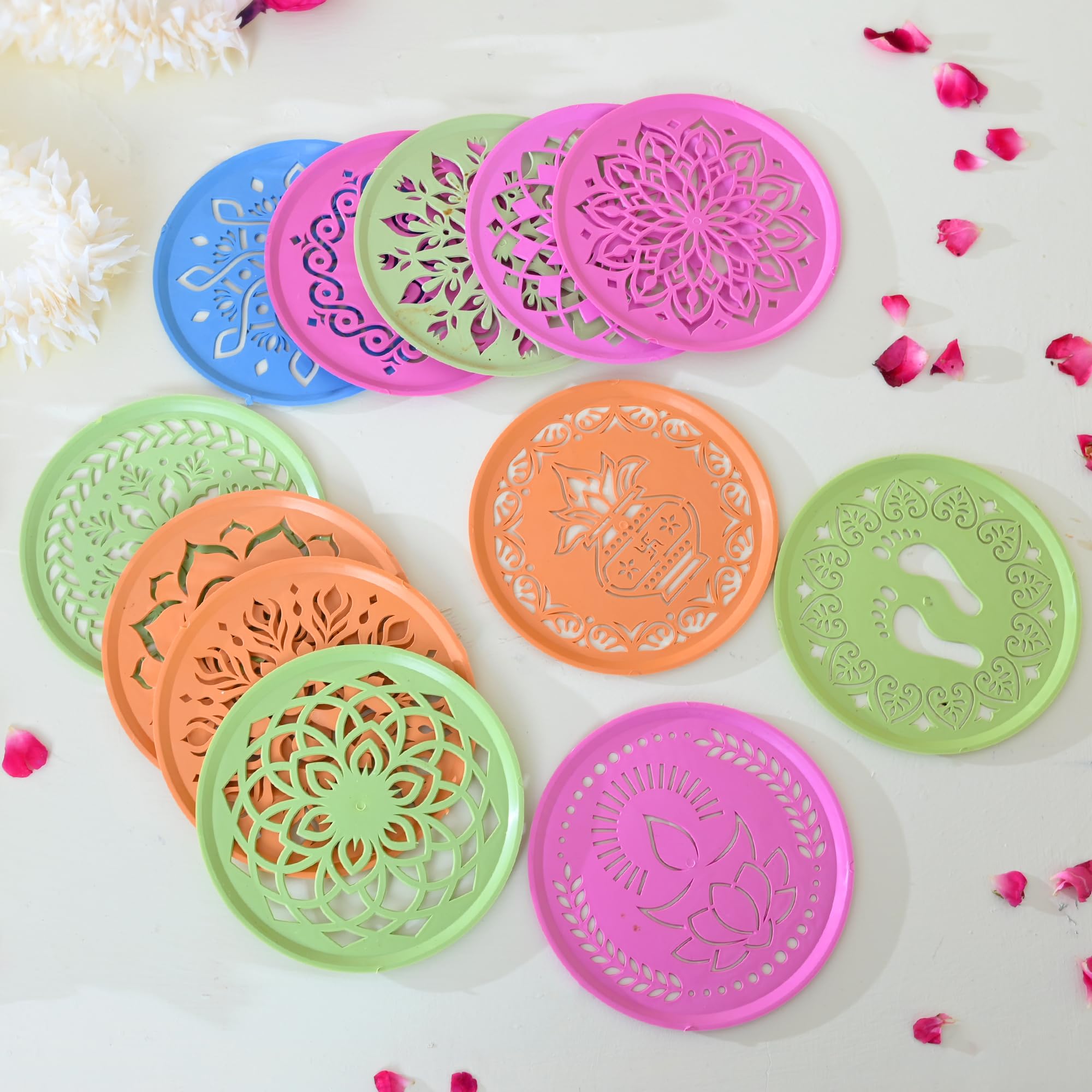 CRAFTAM Different Design Ready to Draw Rangoli Making Stencils, Rangoli Plastic Stencils for Floor Decoration (Set of 12, Size 6 Inch) (B0DG9DPYBM) Amazon Price History, Amazon Price Tracker