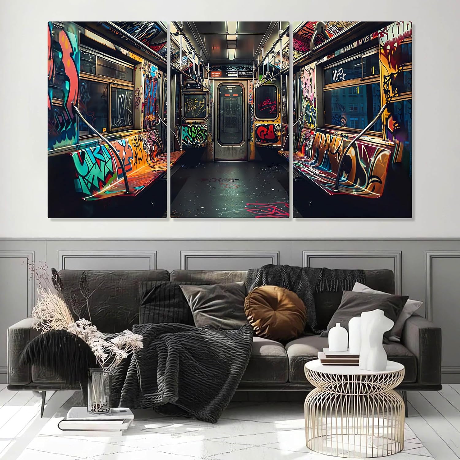 Graffiti Canvas Wall Art, Graffiti Art on a Subway Train, 1970s New York City Wall Art, Graffito Art Prints Wall Decor, Abstract Canvas Print, Urban Poster, Wall Decor Living Room, Bedroom (24" x 36" x 3 pcs)