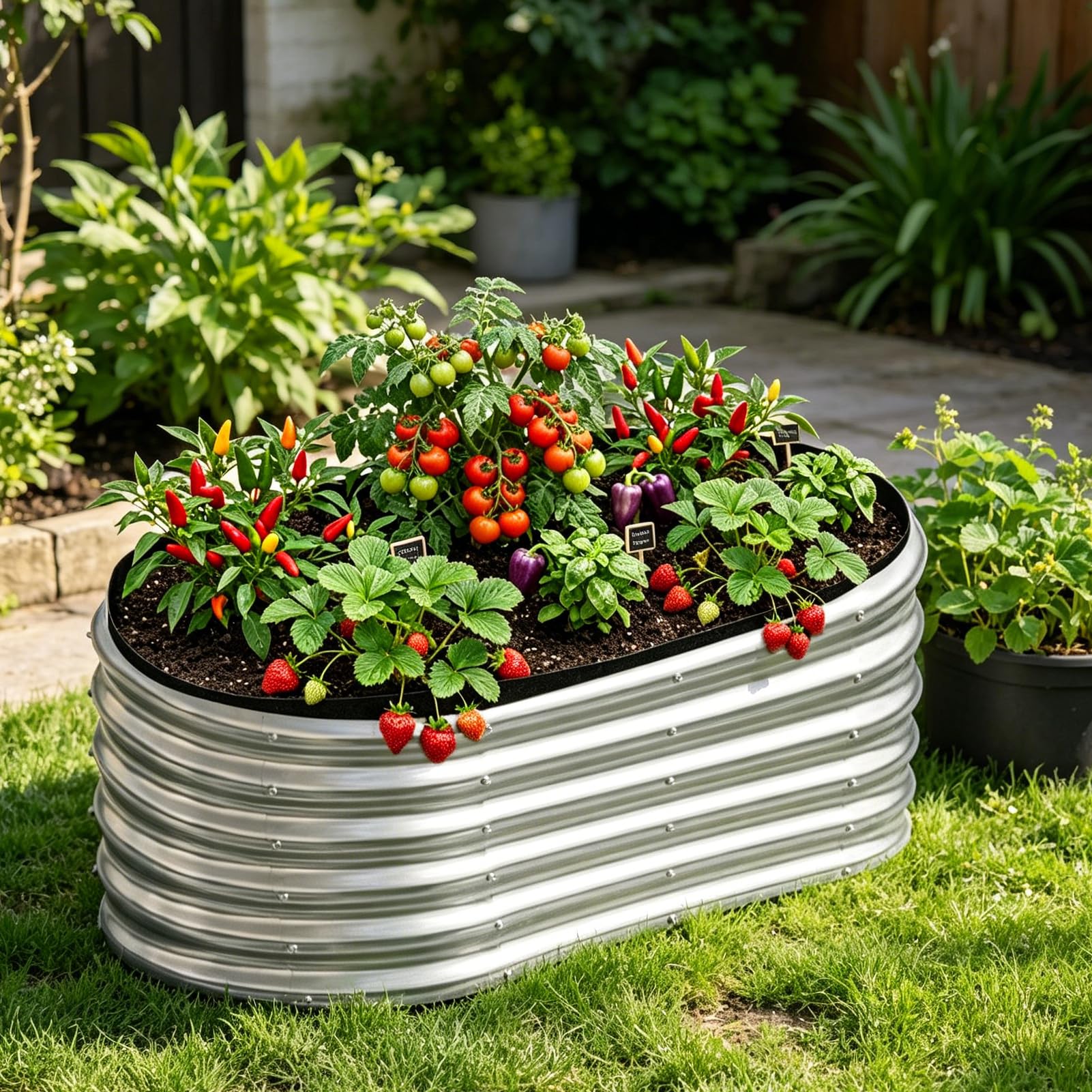 Lot de 2 sacs de revêtement de parterre de jardin surélevés, ovales et respirants, 1,2 x 0,6 x 0,3 m, avec clips et gants, sacs de culture pour plantation de légumes, fleurs et herbes