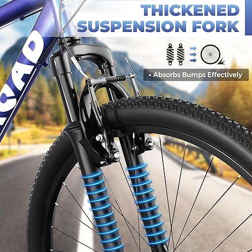 Miniatura 9 de Outroad - Bicicleta de montaña de 21 velocidades, 26 pulgadas, acero de alto carbono, marco de aluminio de grado aviación y freno de doble disco