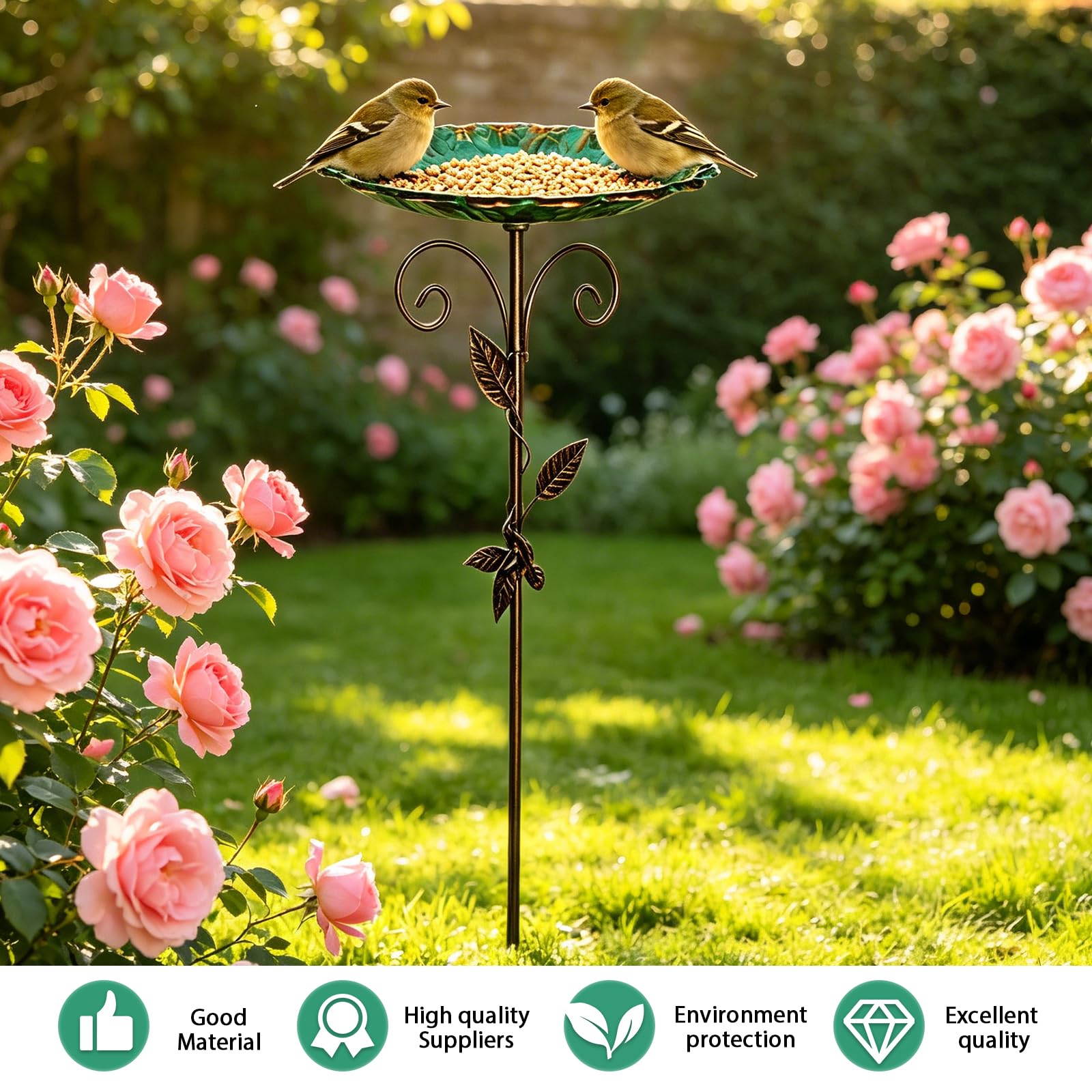 Bain d'oiseaux pour Extérieur Abreuvoir Oiseaux 25,5CM, Bains d'oiseaux pour l'extérieur, Abreuvoir Oiseaux Extérieur avec Base Stable À 4 Branches pour Jardin Ou Pelouse